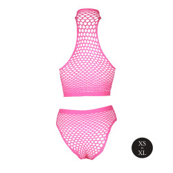 Ouch! Glow Ensemble Bustier et Culotte Filet Rose Fluo